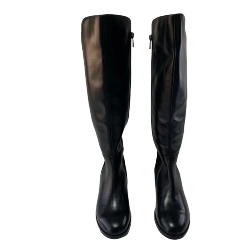 Aqua Diva Black Leather Waterproof Over The Knee Boots Size 7 Block Heel NWOB